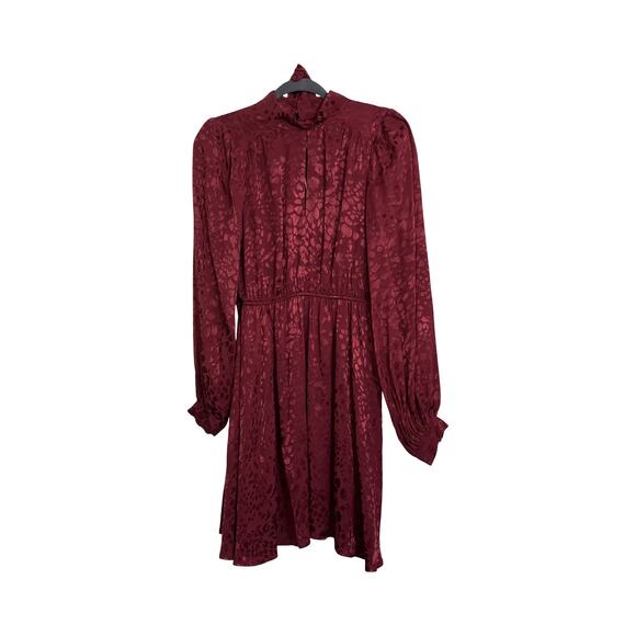 Anthropologie Jacquard Leopard Dress Burgundy Open Back Tie Waist Womens S Party - Picture 3 of 12